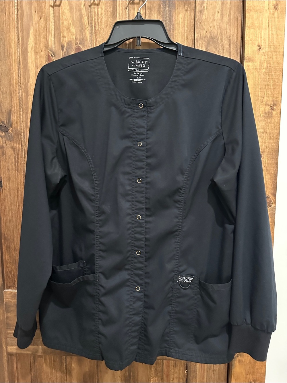 Cherokee Women's Black Snap-Front Scrub Jacket